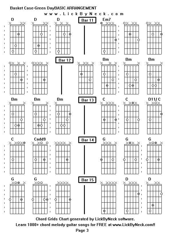 Chord Grids Chart of chord melody fingerstyle guitar song-Basket Case-Green DayBASIC ARRANGEMENT,generated by LickByNeck software.